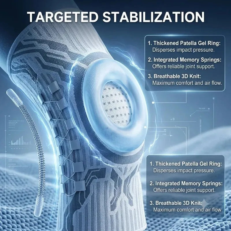 Sweat Wicking Adjustable Joint Recovery Professional Knee Brace Meniscus Patella Protector Powerlifting Hiking Football Home Gym