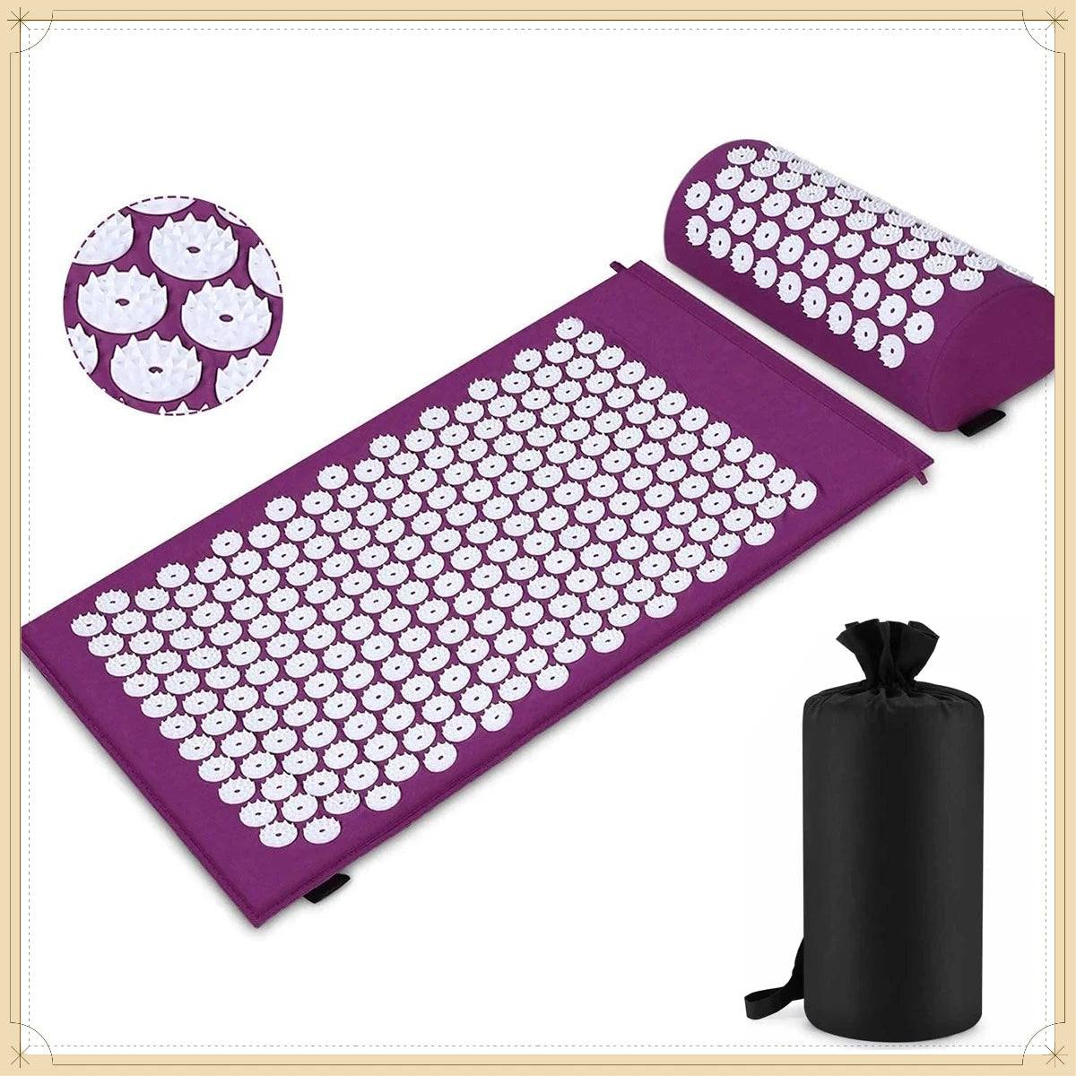 Acupressure Mat Pillow Set Sensi Massage Needle Applicator Mat Neck Back Foot Relief Yoga Acupuncture Cushion for Home Relax
