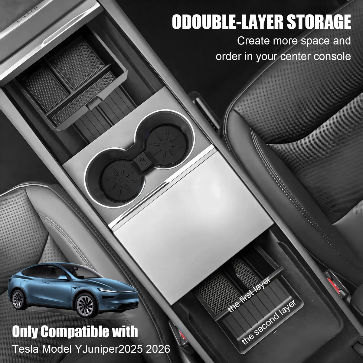 For 2025‑2026  Model Y Juniper 10‑Piece Interior Accessories Set, Center Console Storage Box, Cup Holder Insert, Only Fits 5‑Seater, Not Compatible With Standard Edition
