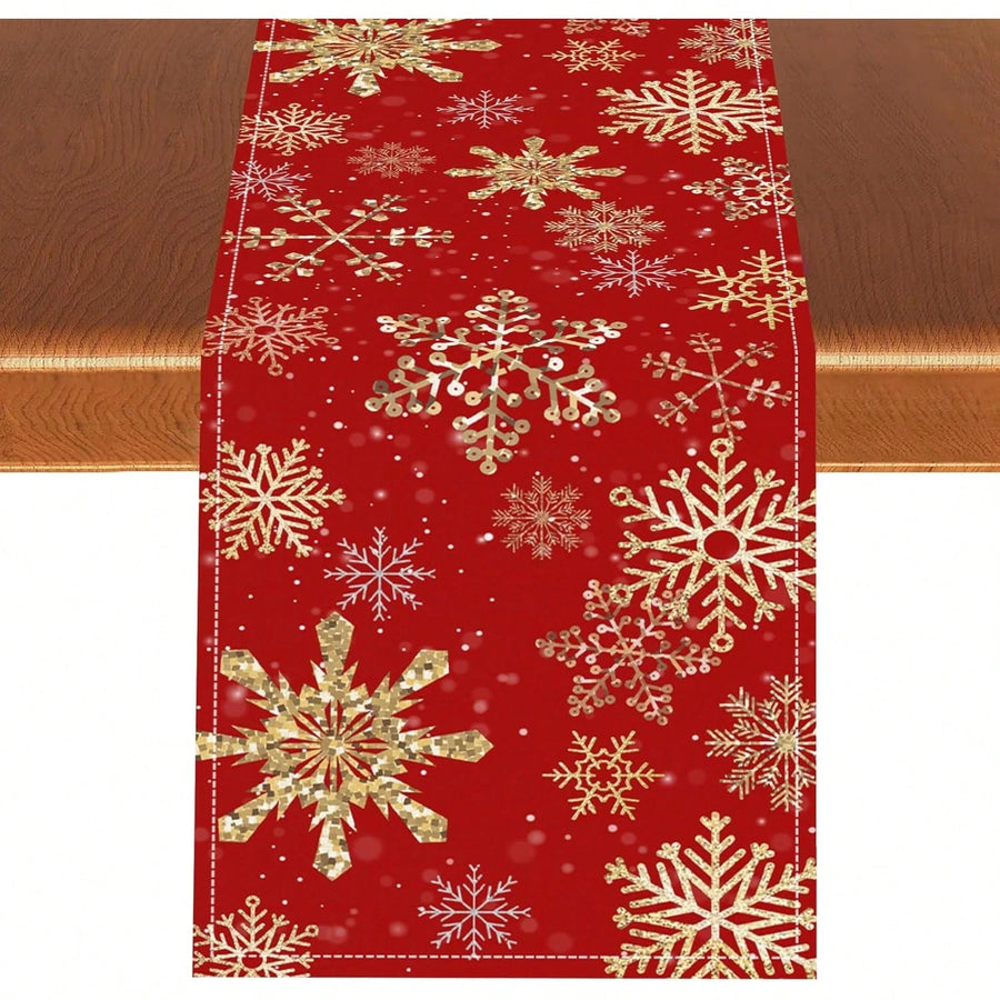 JIT 1 Christmas Table Runner Red Gold Snowflake Pattern Glittery Style Festive Christmas Decor For Dining Table Party Decoration