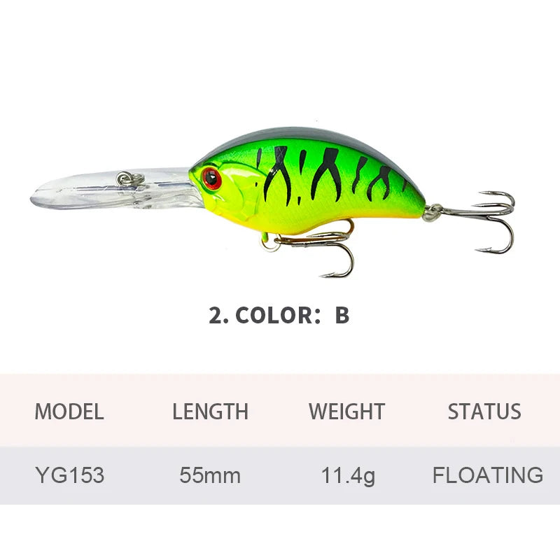 5.5cm 11.4g Fishing Lures Floating Crankbait Wobbler Long Lips Artificial Hard Bait Jerkbait Fishing Accessories for Bass YG153