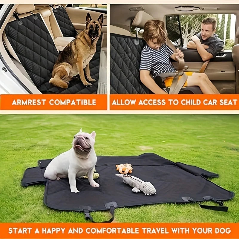 53in Waterproof Diamond Quilted Back Seat Dog Cover, Split Design Rear Bench Pet Car Seat Protector with Secure Hanging Straps, Anti-Scratch Stain Resistant Car Seat Cover for Messy Pets, Drooling Kids & Most Sedan Vehicles