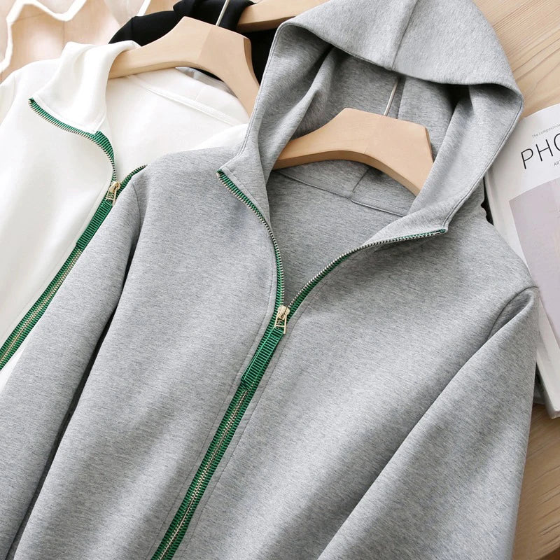 M-XXL Zip Hoodie y2k Women Autumn Winter New Long Sleeve Loose Casual Cardigan Sweatshirts Female Fashion White Black Clothing