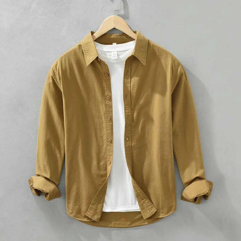 Men's Long-Sleeved Casual Shirt, Artistic Fresh Cotton Lapel Loose Shirt, Outdoor Camping Thin Coat, Cardigan Top
