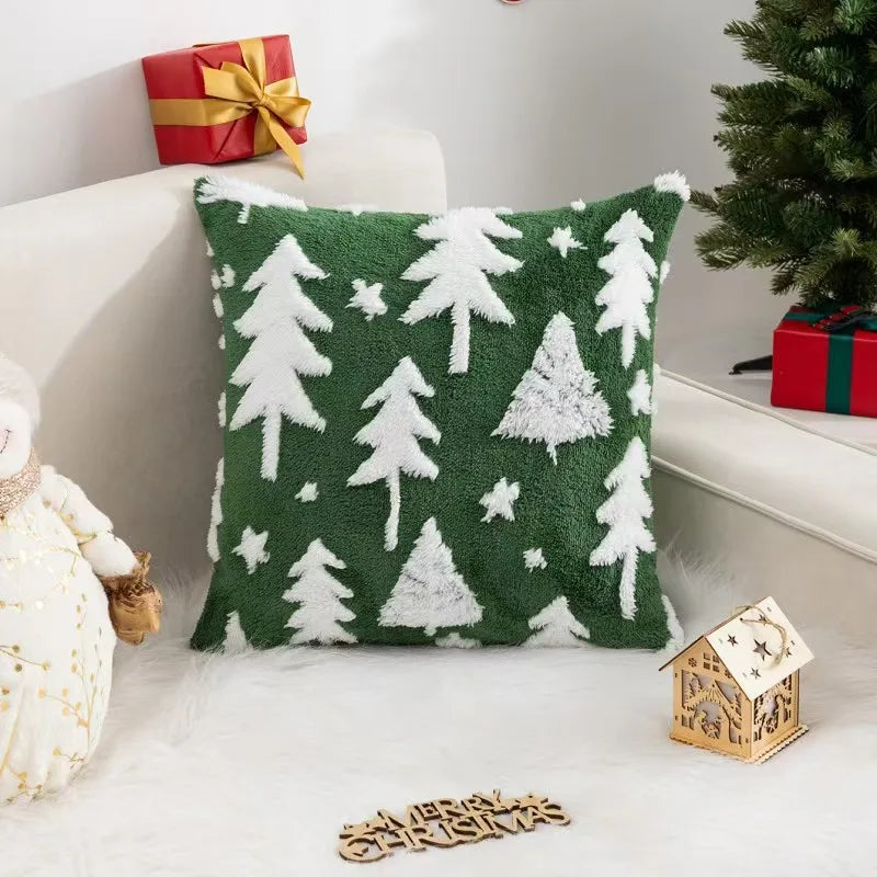 1pc 3D Christmas Pillow Covers, imitation reindeer, 3D Christmas tree, snowflakes, stars, little bell pattern pillowcase cover
