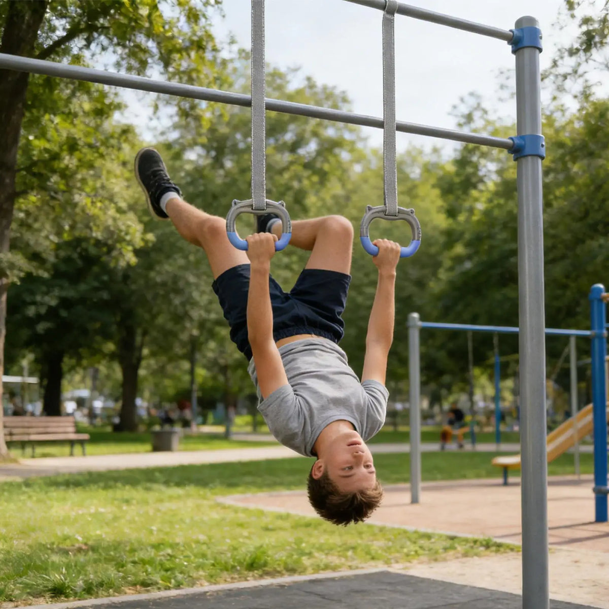 1 Pair Gymnastics Rings Straps Pull Up Gym Rings Multi-Function Strength Training Equipment for Kids Obstacle Course Playground