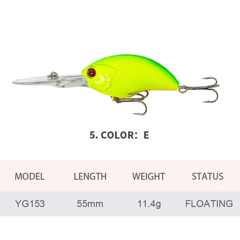 5.5cm 11.4g Fishing Lures Floating Crankbait Wobbler Long Lips Artificial Hard Bait Jerkbait Fishing Accessories for Bass YG153