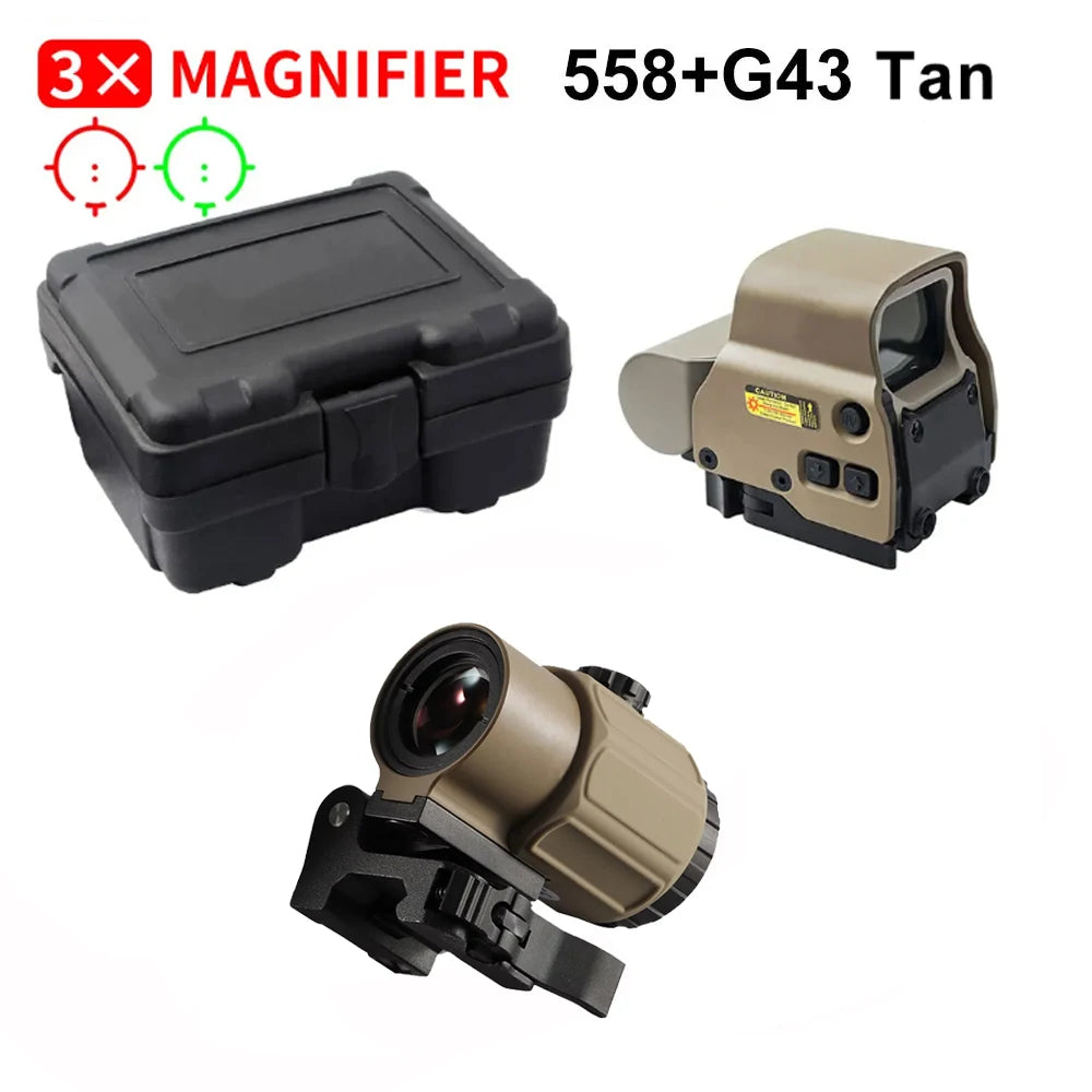 558+G43 Holographic Collimator Sight 558+G33/G45 Red Dot Optic Sight Tactical Hunting Gear W/20mm Rail Mounts&Quick Detach Lever