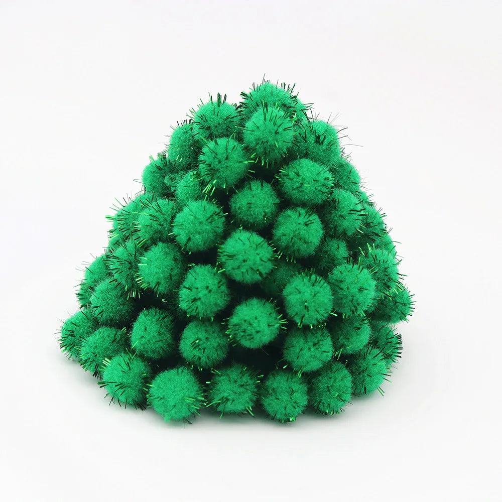 10-30mm Sparkle Glitter Pompoms Balls for Craft White Green Red Plush Glitter Tinsel Pom Pom for Christmas Decor Craft Supplies