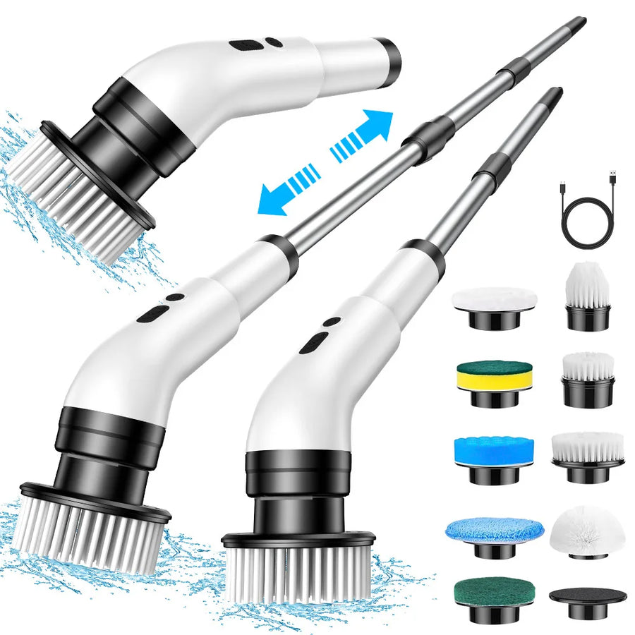 9 in 1 Cordless Electric Spin Scrubber Cleaning Brush with Adjustable Extension Handle Waterproof for Shower Tub Tile Floor
