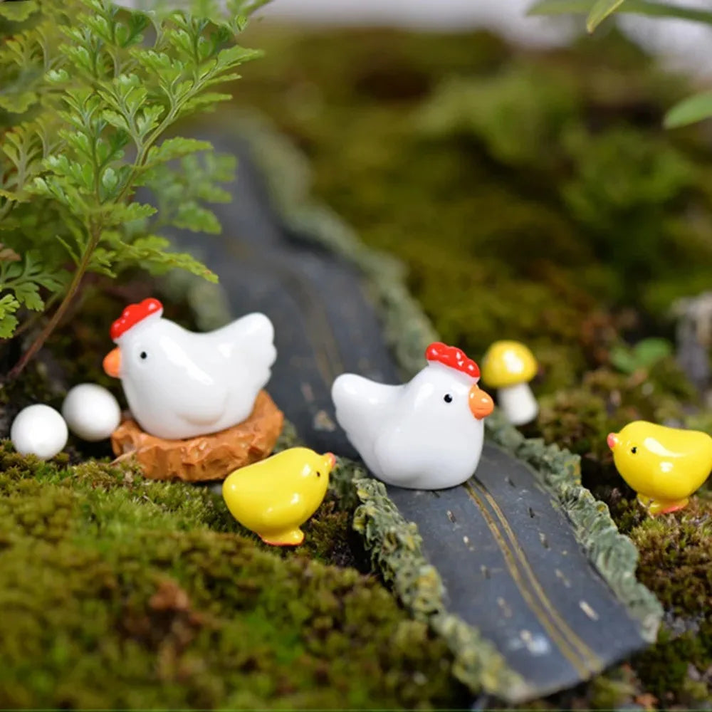 12 Pcs Mix Chicken Chick Egg Nest Figurine Miniatures Home Decoration Kawaii Accessories Garden Decor for Home Easter Decoration