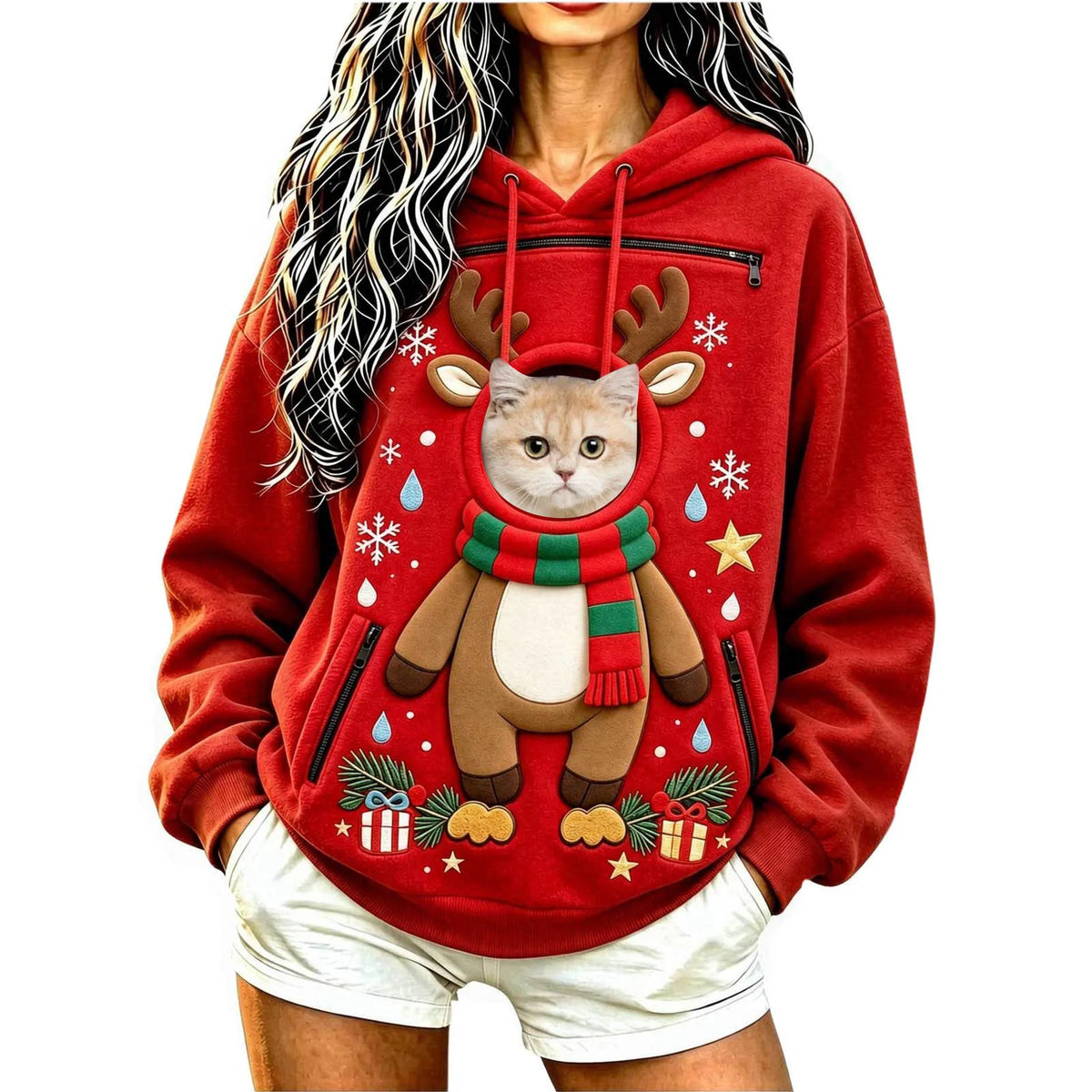 Pet Carrier Hoodie Men And Women Matching Christmas Funny And Cute Pattern Pet Pocket Hooded Sweatshirt