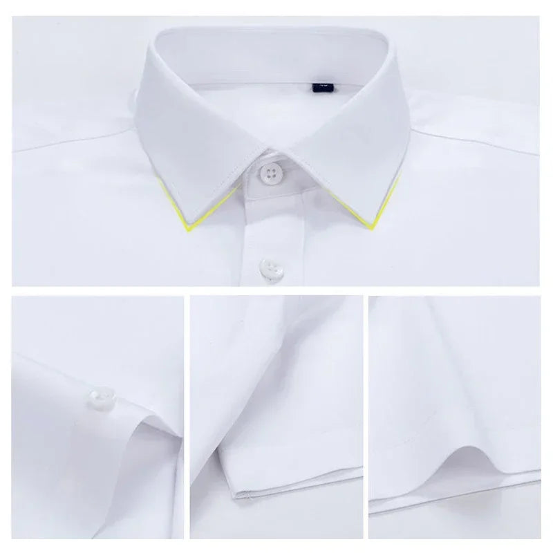Seamless Anti-wrinkle Business Silky High Elastic Spandex Men's Long-sleeved Shirt Formal Social Non-iron Solid Color Casual