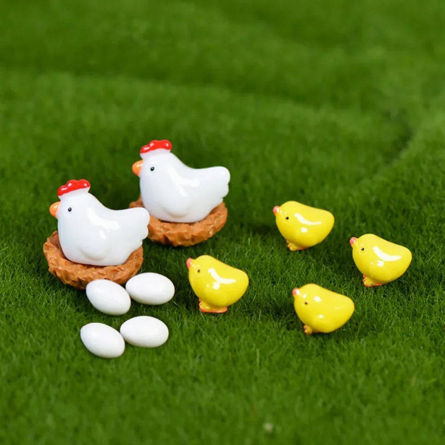 12 Pcs Mix Chicken Chick Egg Nest Figurine Miniatures Home Decoration Kawaii Accessories Garden Decor for Home Easter Decoration