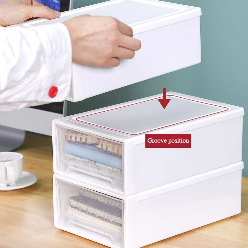 Stackable Clear Plastic Drawer Organizer, Dustproof Desktop Storage Box for Office, Makeup & Stationery, Space-Saving