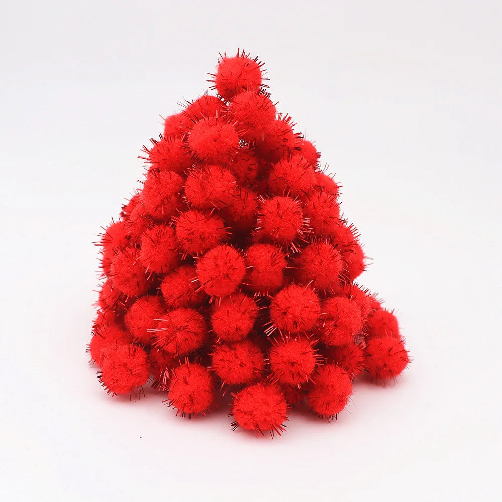 10-30mm Sparkle Glitter Pompoms Balls for Craft White Green Red Plush Glitter Tinsel Pom Pom for Christmas Decor Craft Supplies