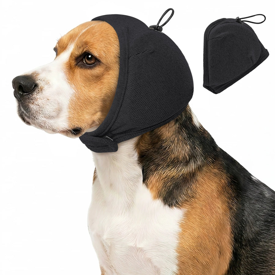 Adjustable Dog Calming Ear Wrap Noise Cancelling Anti-Anxiety Hood Soft Pet Earmuffs for Thunderstorm Car Travel Groom