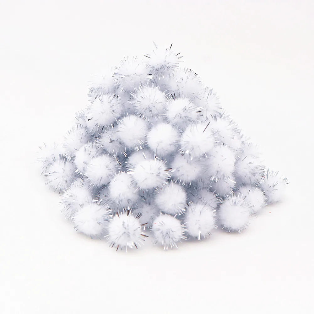 10-30mm Sparkle Glitter Pompoms Balls for Craft White Green Red Plush Glitter Tinsel Pom Pom for Christmas Decor Craft Supplies