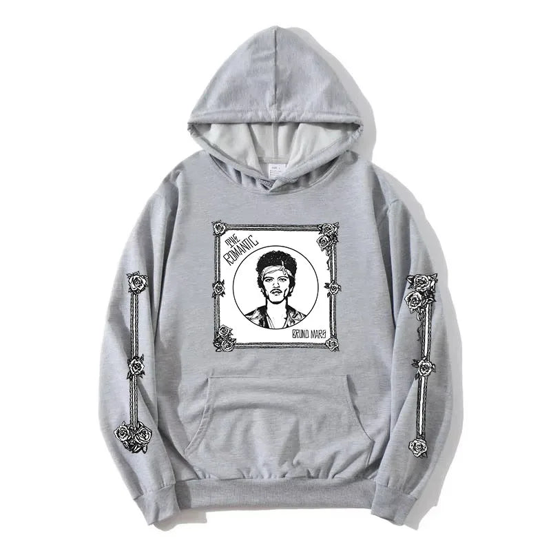 The Romantic Tour Hoodie BRUNO MARS Singer Design Sweatshirt Long Sleeve Loose Hooded Pullovers Women Men Clothing Print Merch