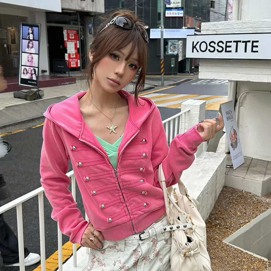 Unisex Striped Cropped Zip Up Hoodie Vintage Loose Horizontal Stripe Full Zip Hooded Jackets Autumn Casual Daily Streetwear Tops