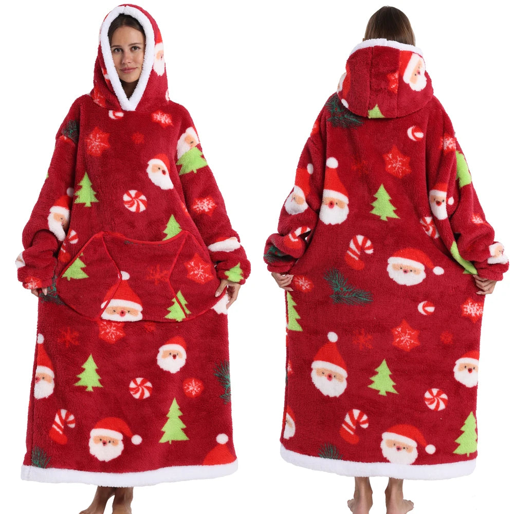 Wearable Blanket Hoodie with Sleeves Winter Oversized Blanket for Adults Extra Long Halloween Pajamas Pumpkin Skull Home Clothes