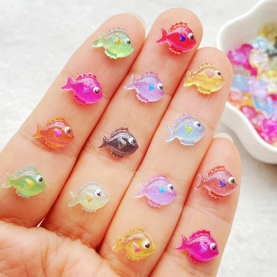 50pcs Resin Cute cartoon colored crystal fish Flat back Rhinestone DIY Wedding Scrapbook Christmas Decor Crafts