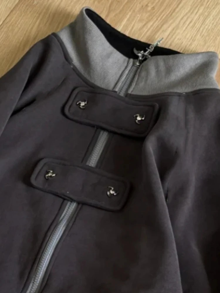 Japanese Printing Sweatshirt Casual Loose Patchwork Streetwear Hoody Coat Y2k Aesthetic Zipper Harajuku Grunge Pocket Hoodies