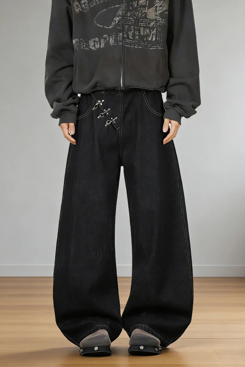 Baggy Jeans Man Pants Y2k Jeans Relaxed Fit Denim Trousers  Edge Wide Leg Cargo Pants Slant Closure Casual Fashion