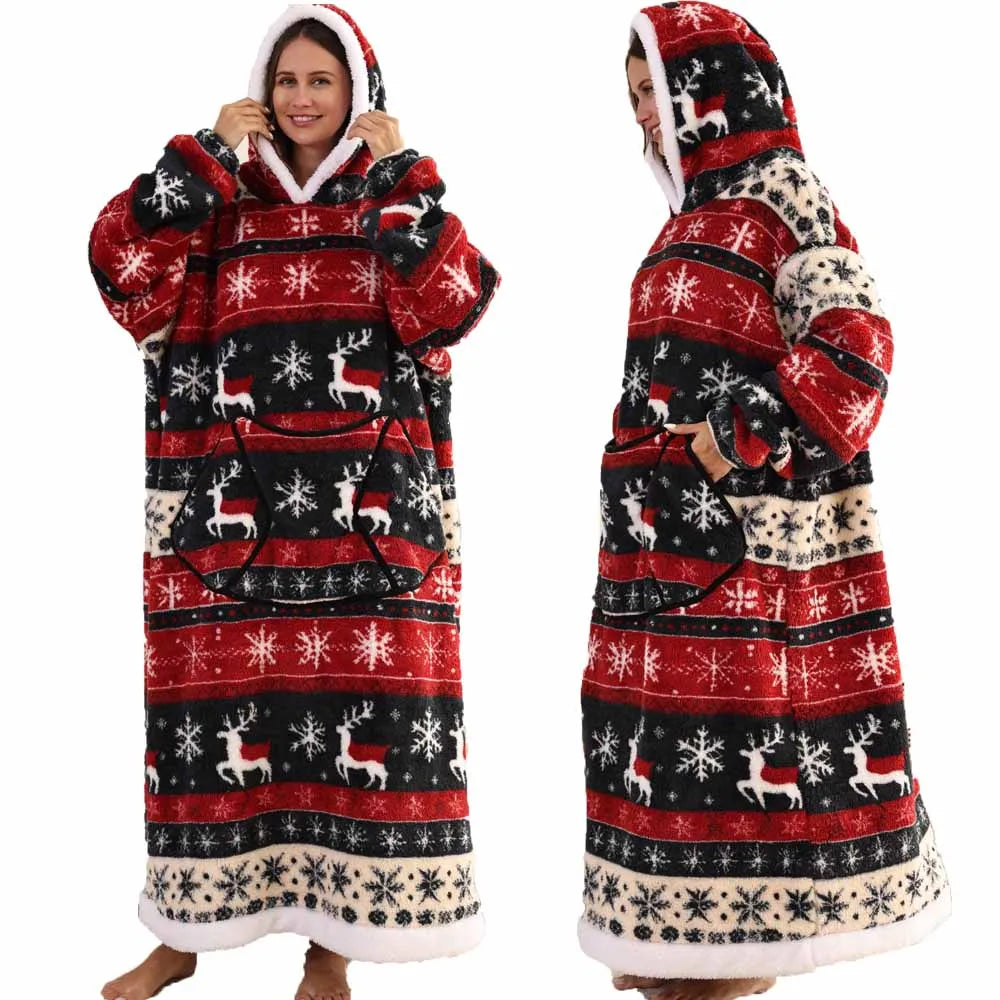 Wearable Blanket Hoodie with Sleeves Winter Oversized Blanket for Adults Extra Long Halloween Pajamas Pumpkin Skull Home Clothes