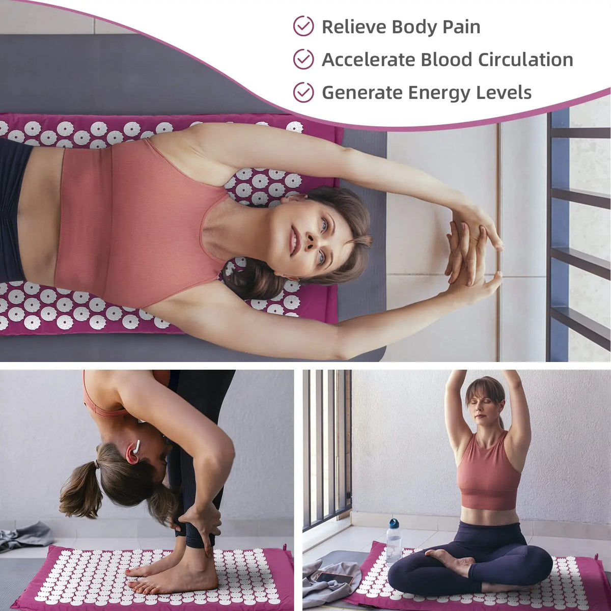 Acupressure Mat Pillow Set Sensi Massage Needle Applicator Mat Neck Back Foot Relief Yoga Acupuncture Cushion for Home Relax