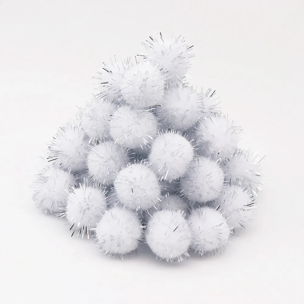 10-30mm Sparkle Glitter Pompoms Balls for Craft White Green Red Plush Glitter Tinsel Pom Pom for Christmas Decor Craft Supplies