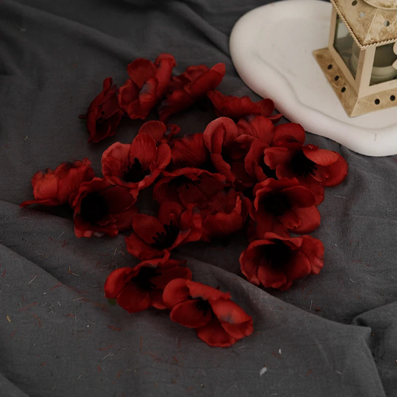 20pcs Poppy Artificial Flower Head Home Wedding Christmas Decor Fall Silk Anemone Fake Flower Gift Box Scrapbook DIY Accessories