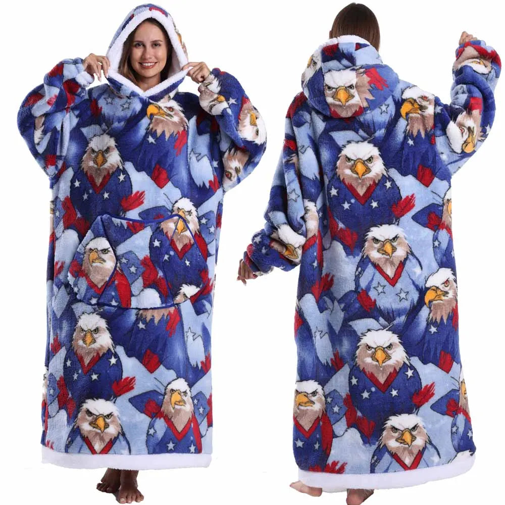 Wearable Blanket Hoodie with Sleeves Winter Oversized Blanket for Adults Extra Long Halloween Pajamas Pumpkin Skull Home Clothes
