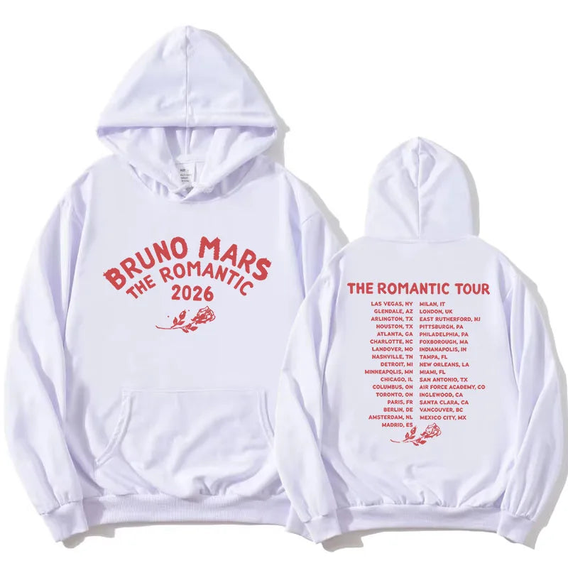The Romantic Tour Hoodie BRUNO MARS Singer Design Sweatshirt Long Sleeve Loose Hooded Pullovers Women Men Clothing Print Merch