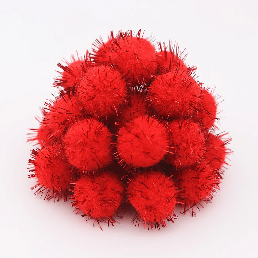 10-30mm Sparkle Glitter Pompoms Balls for Craft White Green Red Plush Glitter Tinsel Pom Pom for Christmas Decor Craft Supplies