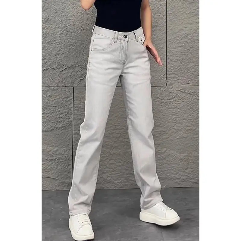 2026 Luxury Jeans for Man Original White Gray Draped Jeans for Men Summer New Slim Fit Trendy Straight-leg Slimming Casual Pants