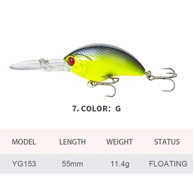 5.5cm 11.4g Fishing Lures Floating Crankbait Wobbler Long Lips Artificial Hard Bait Jerkbait Fishing Accessories for Bass YG153