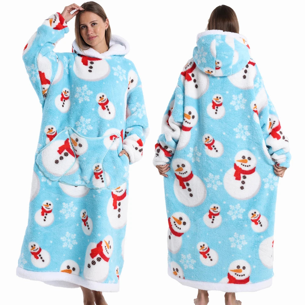 Wearable Blanket Hoodie with Sleeves Winter Oversized Blanket for Adults Extra Long Halloween Pajamas Pumpkin Skull Home Clothes
