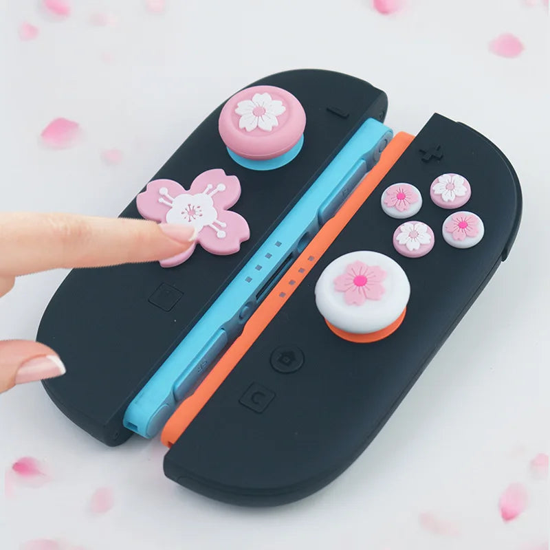 Cute Pink Sakura Silicone Soft D-pad Cross Button ABXY Key Sticker Skin Case For Switch 2/NS2 Joy-con Thumb Stick Grip Cap Cover