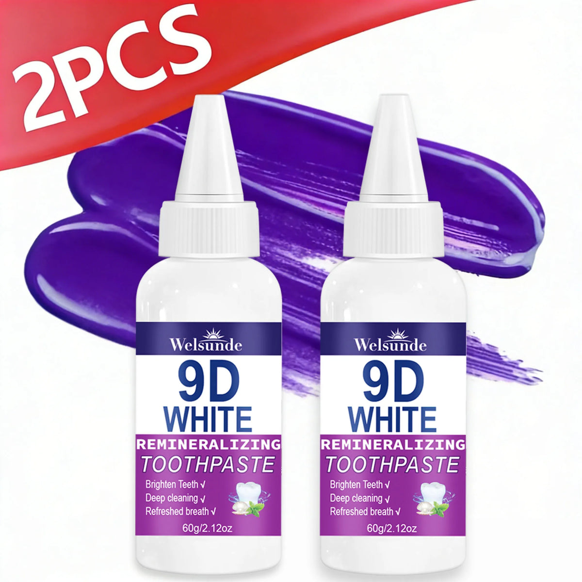 2 Packs Whitening Teeth Toothpaste, Gently Reduce Smoke & Coffee Stains, Toothpaste for Deep Cleaning & Brighter Smile, Purple Remineralizing Hydroxyapatite Toothpaste, with Minty Fresh Breath, Gentle on Gums, Ideal Oral Hygi