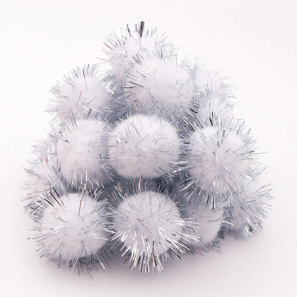 10-30mm Sparkle Glitter Pompoms Balls for Craft White Green Red Plush Glitter Tinsel Pom Pom for Christmas Decor Craft Supplies