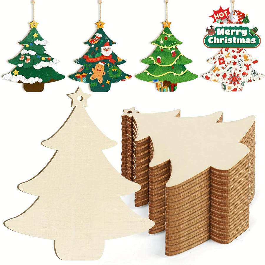 30-Pack Unfinished Wooden Christmas Tree Ornaments - DIY Craft Set for Painting, Holiday & All-Season Decor