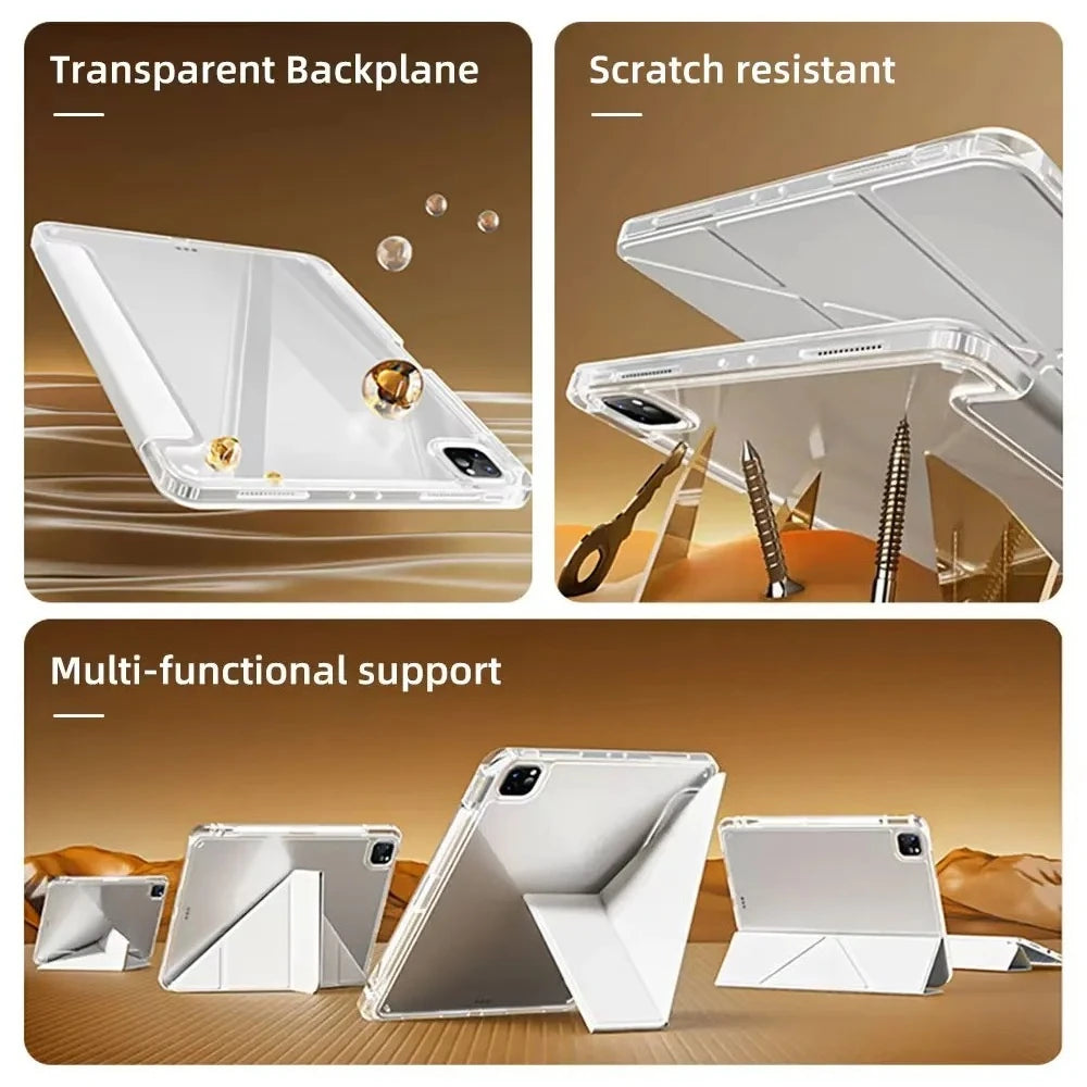Y-Fold Case compatible with iPad 11 10 9 8 7 Air10.9 11 13 inch /Mini 6 7th Gen / Pro 11 12.9 inch Crystal Clear with Pen Holder