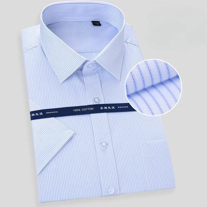 New Men's Fashion Pure Cotton Business Dress Shirts For Man Short Sleeved Shirt White Classic Social Casual Slim Fit Shirt 8XL