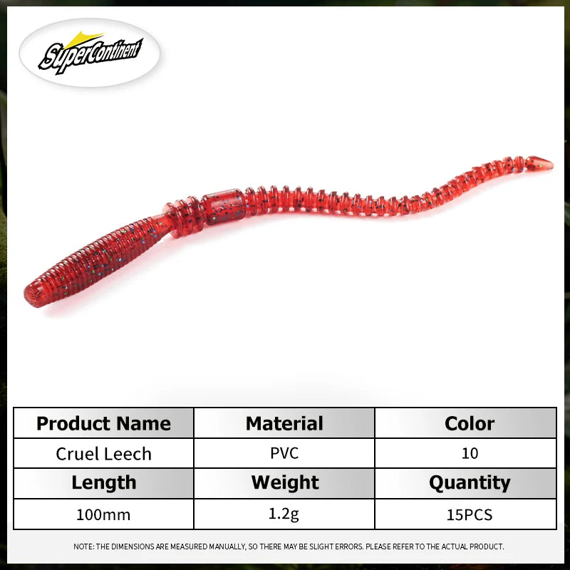 SUPERCONTINENT  Cruel Leech soft fishing lure 100mm/1.2g LURKER UV Worms Bait Soft Silicone Fishing Lure Bass Fishing