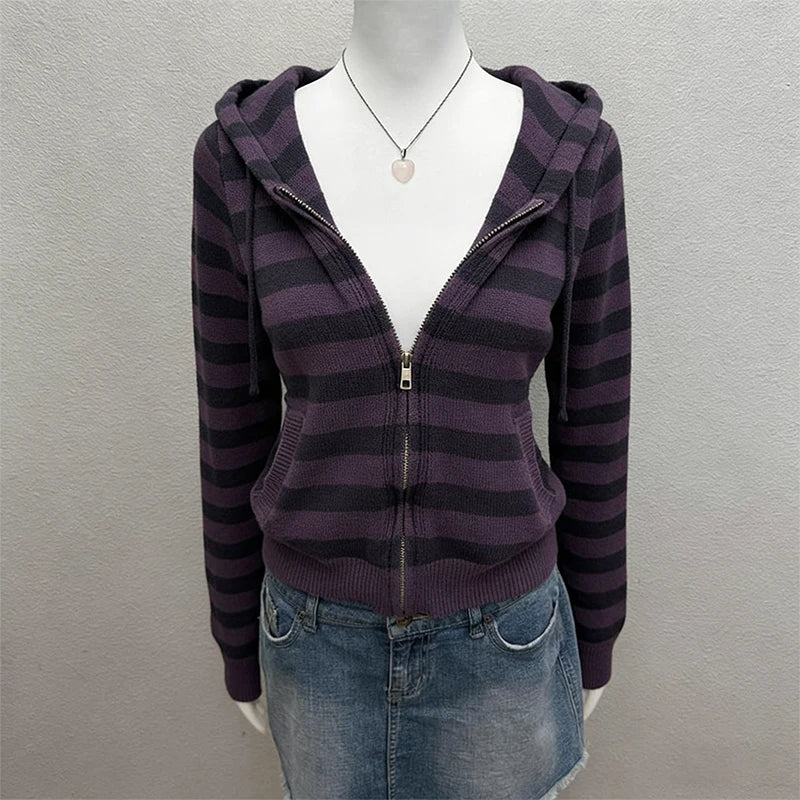 Vintage vibe Hip Hop Y2K Zip up hoodie Stripe Harajuku Punk jacket Streetwear Subculture Zipper Hoodie sweatshirt Gothic Clothes