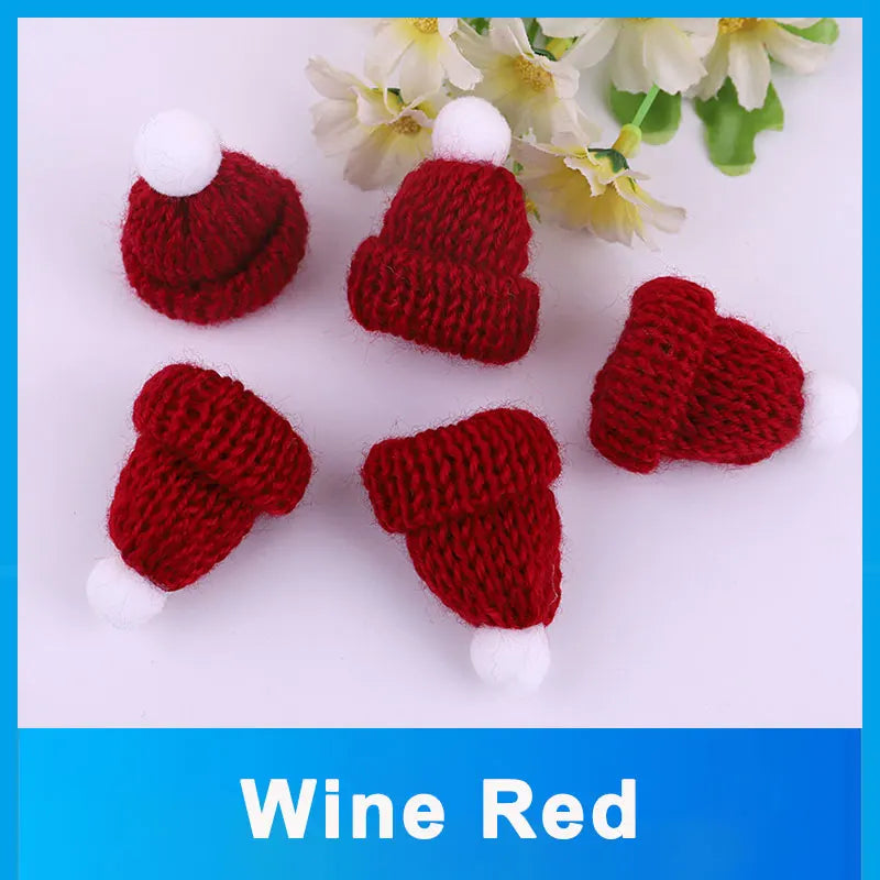 10-50Pcs Mini Knitting Hats Christmas DIY Craft Knitting Doll Hats Mini Wool Hat for Christmas Tree Ornaments DIY Hair Accessory