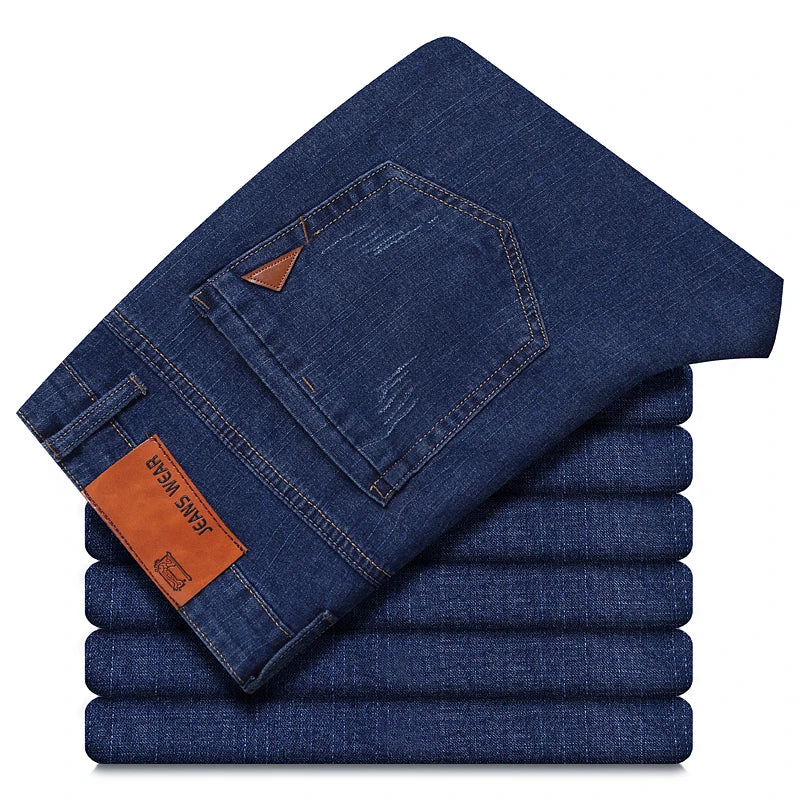 Autumn Winter Men's Jeans Classic Retro Grey Denim Pants Man Work Slim Straight Stretch Cotton Trousers Streetwear Plus Size 40