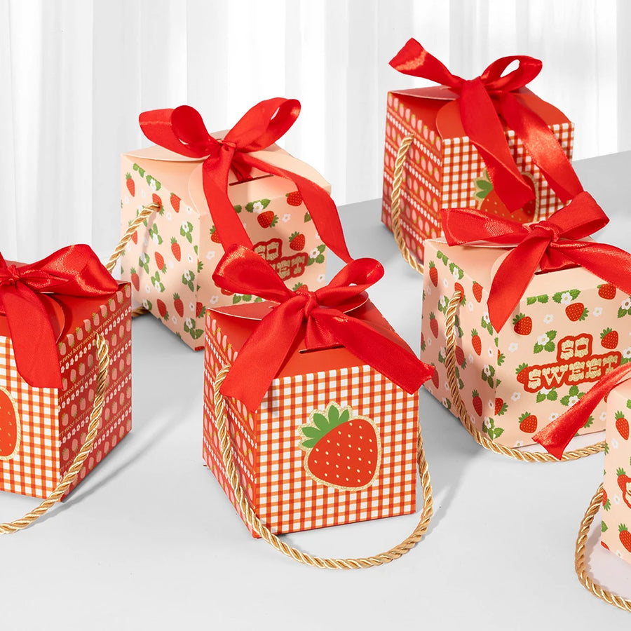 2/6/12Pcs Strawberry Theme Box Strawberry Party Favor Candy Fruit Cake Gift Box for Birthday Baby Shower Christmas Decor