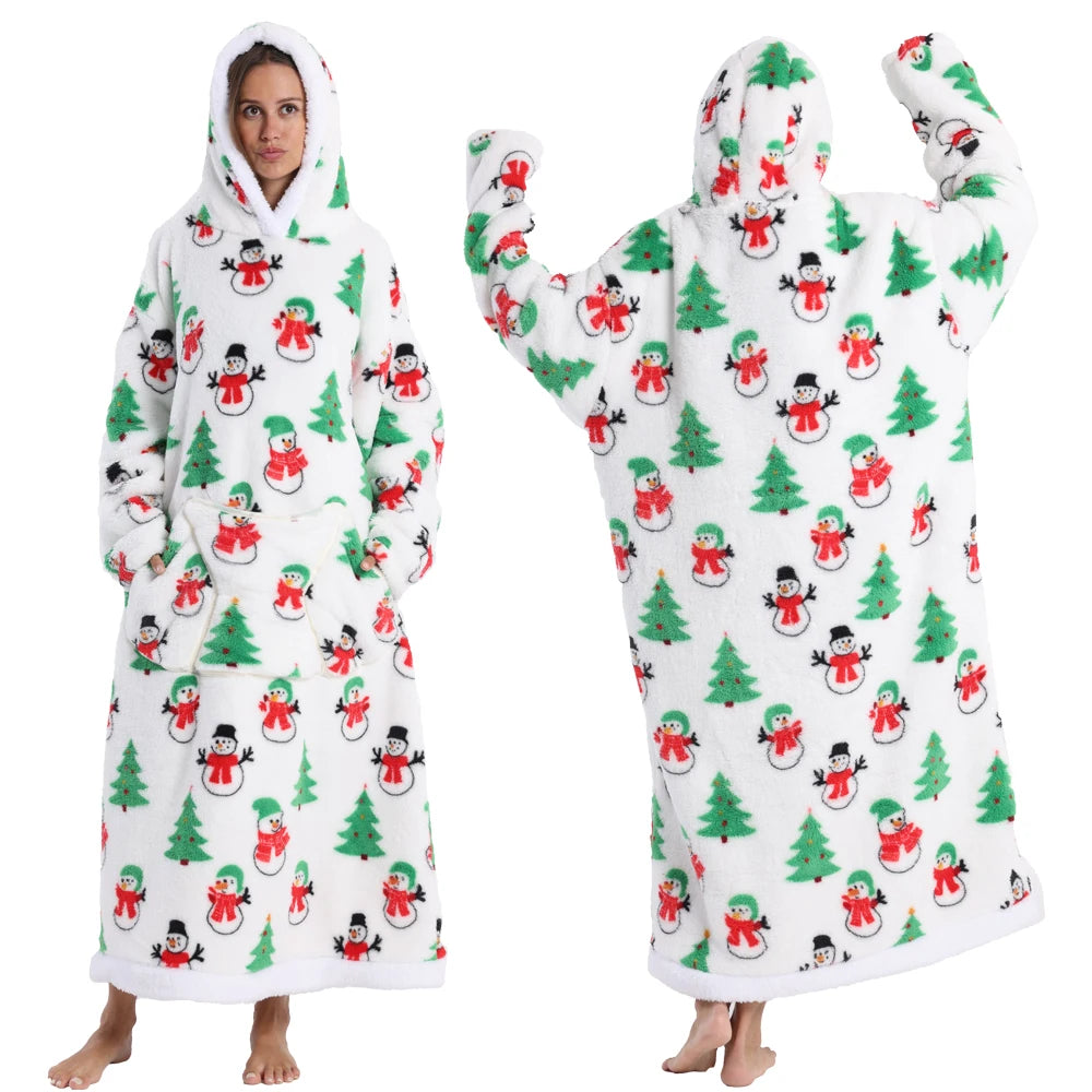 Wearable Blanket Hoodie with Sleeves Winter Oversized Blanket for Adults Extra Long Halloween Pajamas Pumpkin Skull Home Clothes